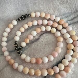 ❤️ 8mm 18” Queen Pink Conch Necklace w 925 Desert Navajo Pearls Saucers 20gms